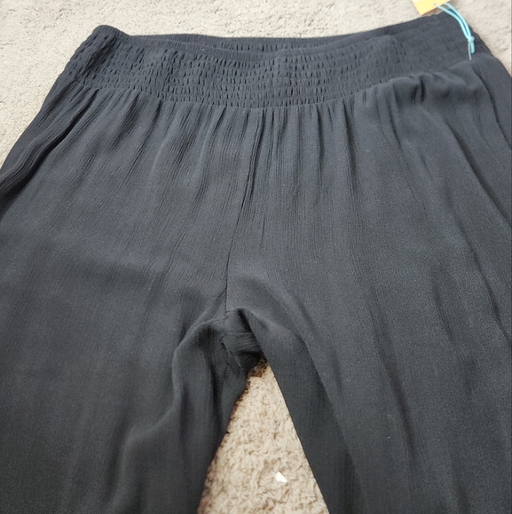Women's Smocked Waist Side Slit Cover Up Pants - Kona Sol Black L (12-14) - Picture 4 of 15